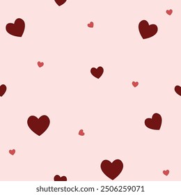 Romantic heart pattern with various red hearts scattered across a soft pink background, perfect for Valentine's Day, wedding invitations, love-themed projects, greeting cards, and gift wraps.