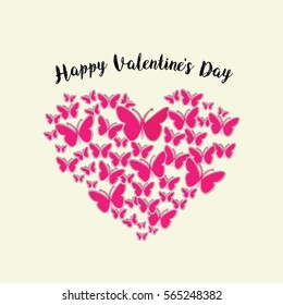 Romantic heart with pink butterfly. Vector illustration.