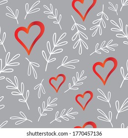 Patrón romántico sin fisuras con fondo gris y hojas blancas