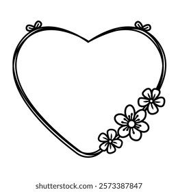 Romantic heart shaped frame with flowers. Floral decorative element for Valentine's Day or wedding. Vector silhouette design for invitations, greeting cards, invitations, banners, posters