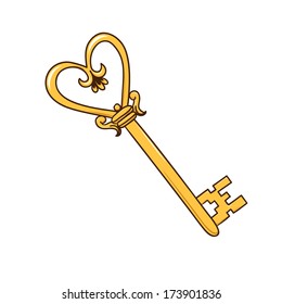 Romantic heart shaped key isolated on white. Sketch illustration