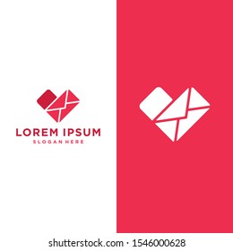 romantic heart shaped love letter envelope chat email logo vector 