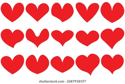 Romântico Heart Shapes Pack - ícones de amor plano, Ilustrações de coração vermelho para Web e impressão