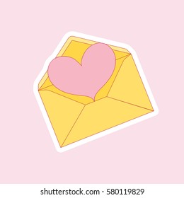 Romantic heart sticker flat icon vector illustration design