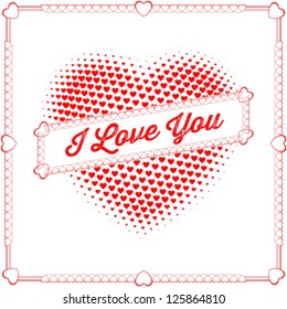 Romantic heart with sweet tiny hearts and "I Love You" label. Rasterized effect. High detailed vector illustration.