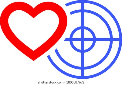 Romantic Heart Target flat vector illustration. An isolated icon on a white background.