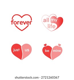 Diseños románticos de tipografía de corazón que expresan amor para siempre, perfectos para proyectos de San Valentín, bodas, aniversario y relaciones.
