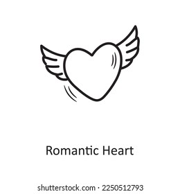 Romantic Heart vector outline hand draw Icon design illustration. Valentine Symbol on White background EPS 10 File