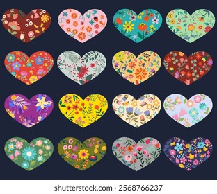 Romantic heart vectors adorned with flowers. Ideal for Valentine's Day projects and expressing love