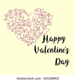 Romantic heart with white butterfly . Vector illustration.