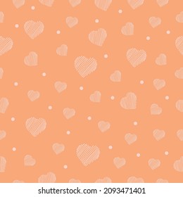 Romantic Heartbeat: Elevate your projects with this captivating seamless pattern featuring hand-drawn hearts on an orange background. Perfect for adding a touch of romance and warmth to your designs.
