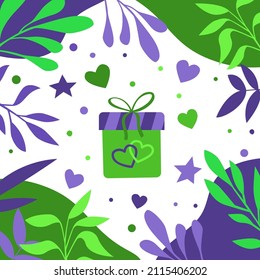 Romantic hearts and abstract memphis style background. Vector hand drawn background. Valentine's Day background.