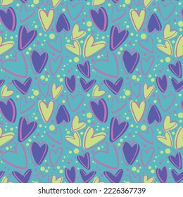 Romantic hearts background. Artwork for fabric, print or wrapping paper. Valentines Day or birthday background. Seamless vector pattern