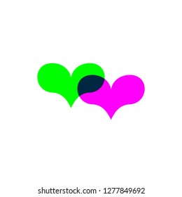 Romantic hearts green and purple. Heart icon isoleated on white background. Love symbol. Happy valentines day and wedding design elements. Simple vector element illustration in a modern style.