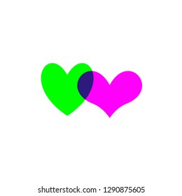 Romantic hearts green and purple. Heart icon isoleated on white background. Love symbol. Happy valentines day and wedding design elements. Simple vector element illustration in a modern style.