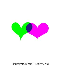 Romantic hearts green and purple. Heart icon isoleated on white background. Love symbol. Happy valentines day and wedding design elements. Simple vector element illustration in a modern style.
