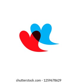 Romantic hearts icon blue and red on white background. Love symbol. Happy valentines day and wedding design elements. Simple vector element illustration in a modern style.