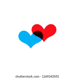 Romantic hearts icon blue and red on white background. Love symbol. Happy valentines day and wedding design elements. Simple vector element illustration in a modern style.