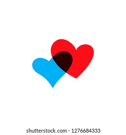 Romantic hearts icon blue and red. Heart icon isoleated on white background. Love symbol. Happy valentines day and wedding design elements. Simple vector element illustration in a modern style.