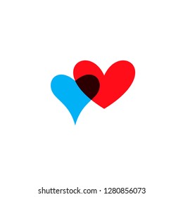 Romantic hearts icon blue and red. Heart icon isoleated on white background. Love symbol. Happy valentines day and wedding design elements. Simple vector element illustration in a modern style.