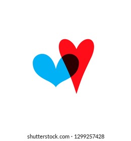 Romantic hearts icon blue and red. Heart icon isoleated on white background. Love symbol. Happy valentines day and wedding design elements. Simple vector element illustration in a modern style.