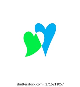 Romantic hearts icon green and blue. Heart icon isoleated on white background. Love symbol. Happy valentines day and wedding design elements. Simple vector element illustration in a modern style.