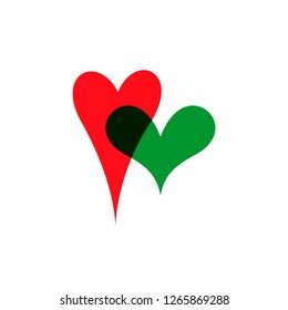 Romantic hearts icon green and red on white background. Love symbol. Happy valentines day and wedding design elements. Simple vector element illustration in a modern style.