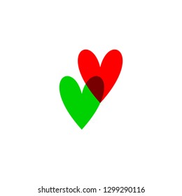 Romantic hearts icon green and red. Heart icon isoleated on white background. Love symbol. Happy valentines day and wedding design elements. Simple vector element illustration in a modern style.
