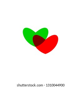 Romantic hearts icon green and red. Heart icon isoleated on white background. Love symbol. Happy valentines day and wedding design elements. Simple vector element illustration in a modern style.