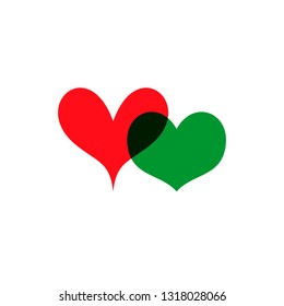 Romantic hearts icon green and red. Heart icon isoleated on white background. Love symbol. Happy valentines day and wedding design elements. Simple vector element illustration in a modern style.