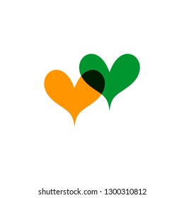 Romantic hearts icon green and yellow. Heart icon isoleated on white background. Love symbol. Happy valentines day and wedding design elements. Simple vector element illustration in a modern style.