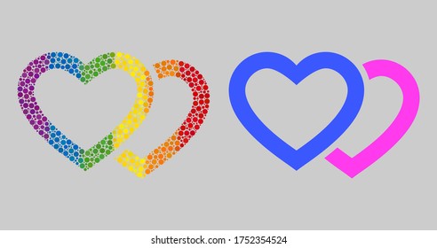 Romantic hearts mosaic icon of spheric dots in different sizes and spectrum colored color tints. A dotted LGBT-colored Romantic hearts for lesbians, gays, bisexuals, and transgenders.