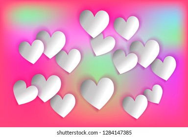 Romantic hearts on the blurred background in candy pink and turquiose colors for greeting card design, poster or flyer valentines day
