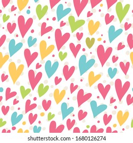 Romantic hearts. Seamless pattern with bright hearts.