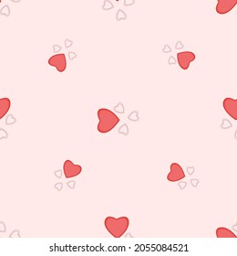 Romantic hearts seamless pattern. Red, rose childish, baby drawing from hearts. For kids prints, textiles, bed linen. Modern, trendy Valentine's Day pattern.  Hearts for the holiday, clothes. Vector 