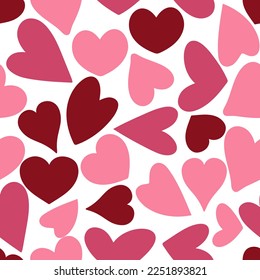 Romantic hearts seamless pattern. Valentine background with hearts. Love print for textile, paper, packaging, wallpaper and design. Digital paper. Flat, vector