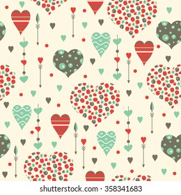 Los corazones románticos son un patrón sin fisuras. Día de San Valentín. Fondo de vacaciones.