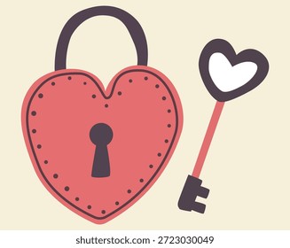Candado romántico en forma de corazón y Vector clave sobre fondo claro