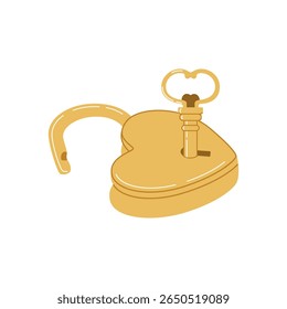 Romantic heart-shaped padlock with matching key in flat vector style. Perfect for love, Valentine’s Day, weddings, and romantic themes.