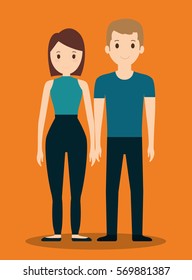 romantic heterosexual young couple full body icon image vector illustration design 