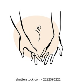 Romantisches Holding-Konzept in dünnen Umrissen modernen Stil. Konzept der Liebe oder Wohltätigkeit und Spende. Einzige Vektordoodle-Illustration.