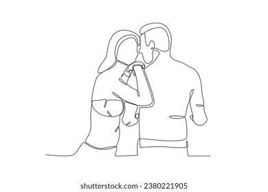 A romantic honeymoon couple in summer. Honeymoon one-line drawing
