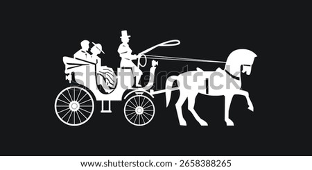Romantic Horse Carriage with Couple Vector Illustration