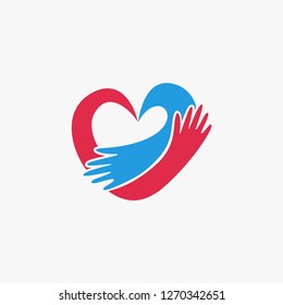 Romantic hug a heart logo icon vector template on white background