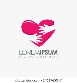 Romantic hug a heart logo icon vector template, with negative space hand on white background
