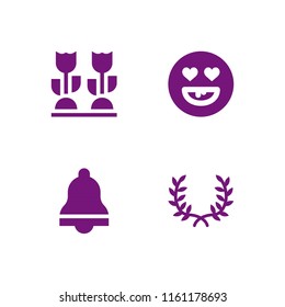 romantic icon. 4 romantic set with in love, two branches symbol of frame, ring and flowers vector icons for web and mobile app
