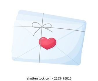A romantic icon envelope with a pink heart. Bunch of love letters. Vector.