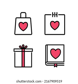 paquete de iconos románticos, pareja, corazón, ilustración de vector rosa