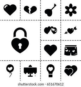 Romantic icon. set of 13 filled romanticicons such as restaurant table, heart, flower, broken heart, bulb heart