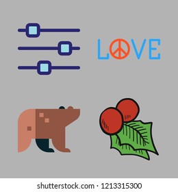romantic icon set. vector set about love, bear, settings and mistletoe icons set.